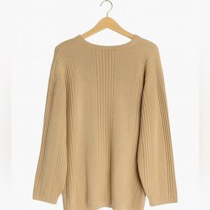 Eddie Bauer Vintage Women's Size Large Beige Knitted Sweater W Vertical Stripes